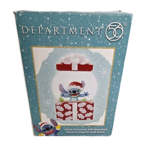 Dept 56 STITCH CHRISTMAS GIFT WATERBALL Disney ENESCO Large Snow Globe NEW - Picture 9 of 16